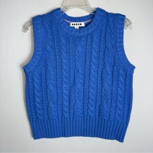 Boden Women's Cable Knit Sweater Vest-Blue-Wool Alpaca Blend-Boxy Fit-XS
